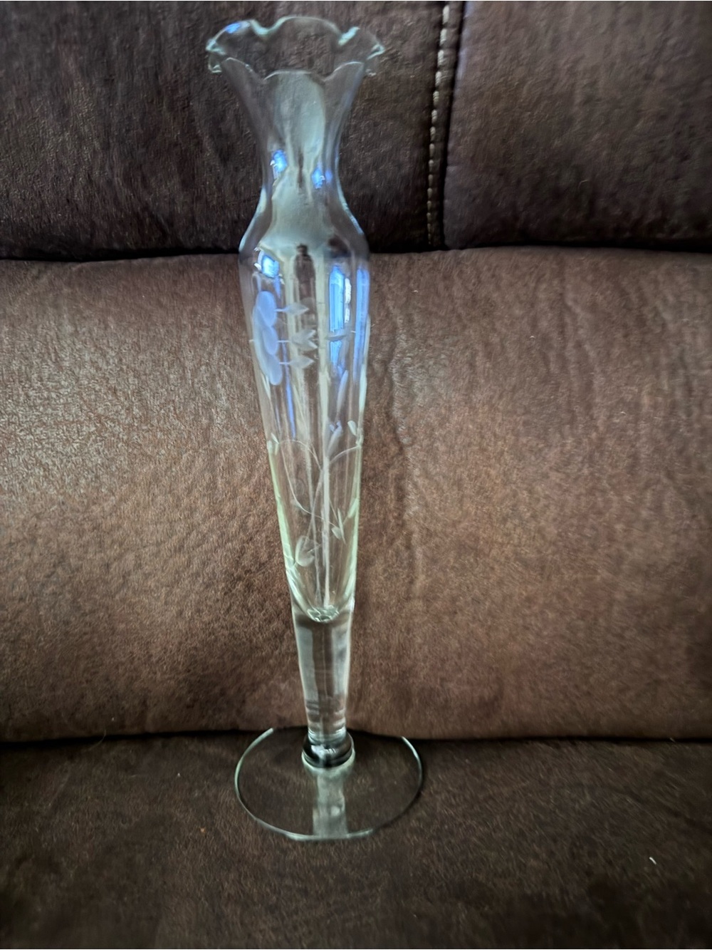 Princess House handblown handcut glass Crystal Heritage Vase footed Vase etched